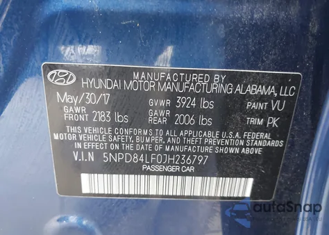 2018 Hyundai Elantra Sel z USA, uszkodzony, nr VIN 5NPD84LF0JH236797